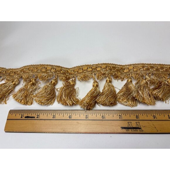Golden Fringe Trim Tassel Border Fabric 2 yards 20" Sewing Home Décor Craft Vtg - Picture 5 of 13
